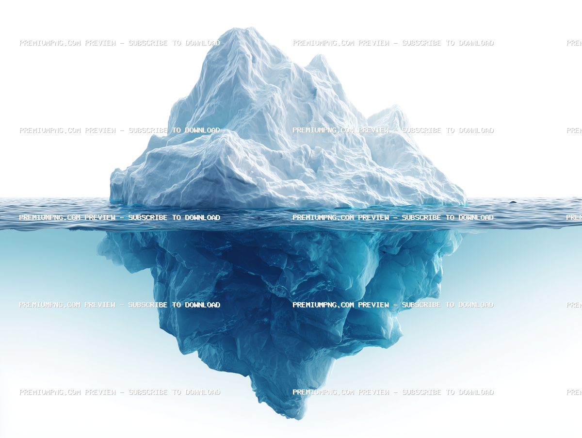 Isolated realistic transparent iceberg floating in the clear water