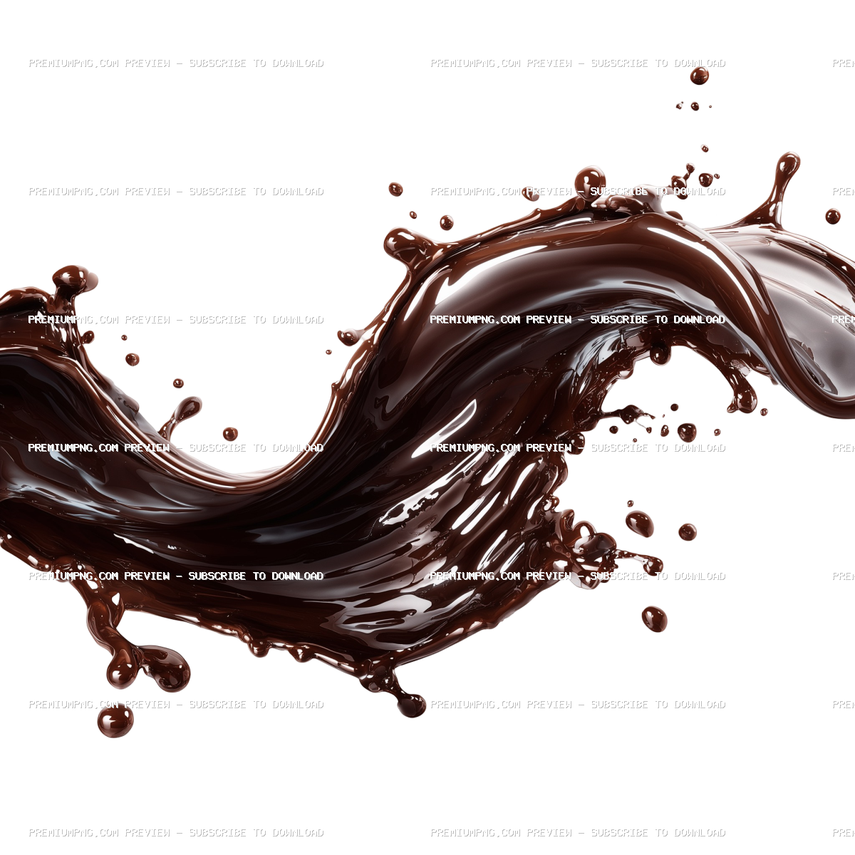 a dramatic splash of rich. dark chocolate against a transparent background
