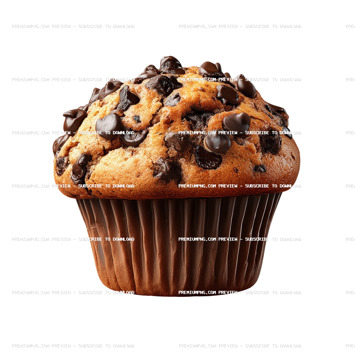 Delicious chocolate chip muffin isolated on transparent background