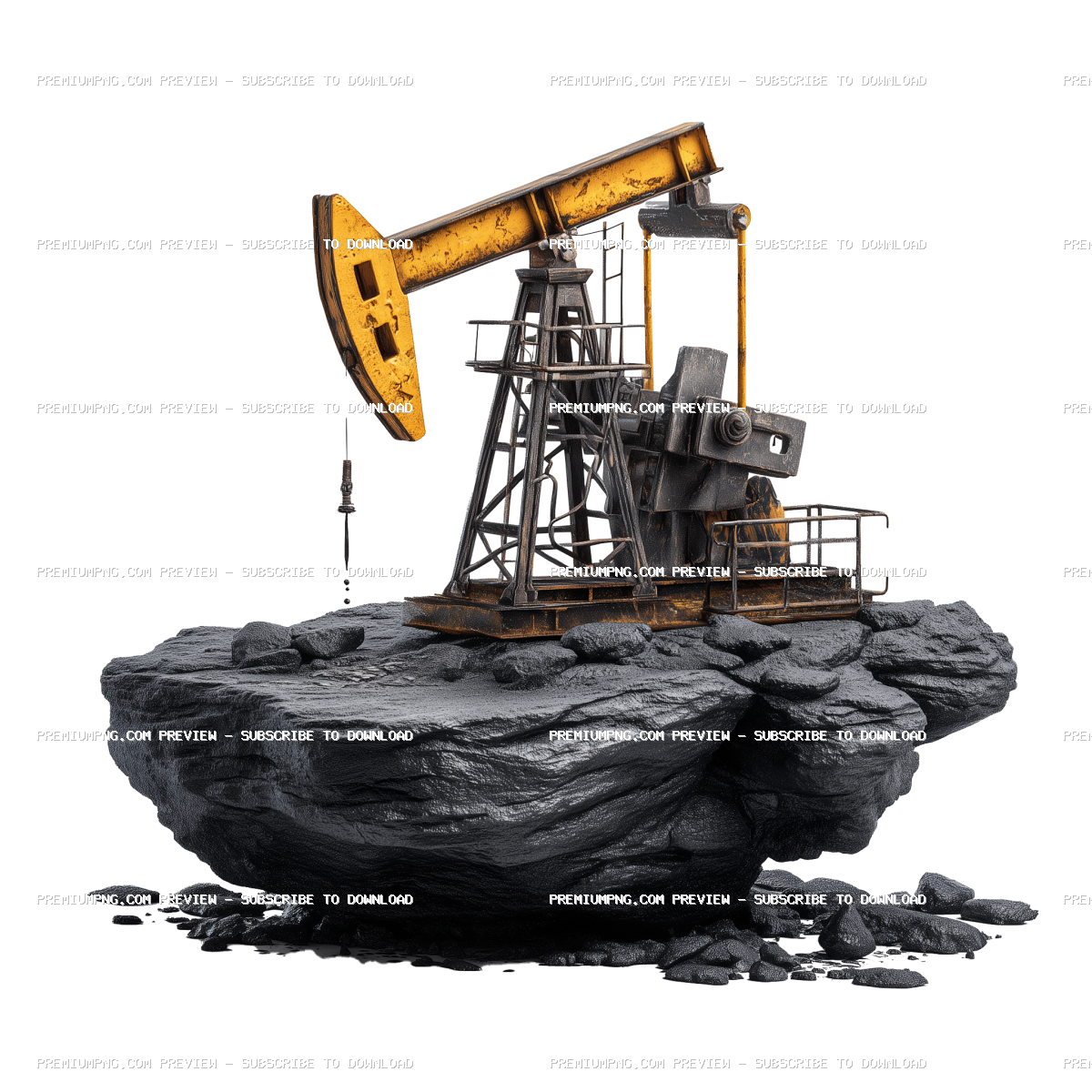 An isolated oil pumpjack extracting crude oil from the ground, set against a black coal backdrop