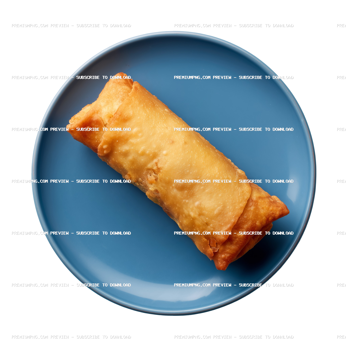 A highly realistic, square food photograph of an Indonesian spring roll (loempia), golden brown and 