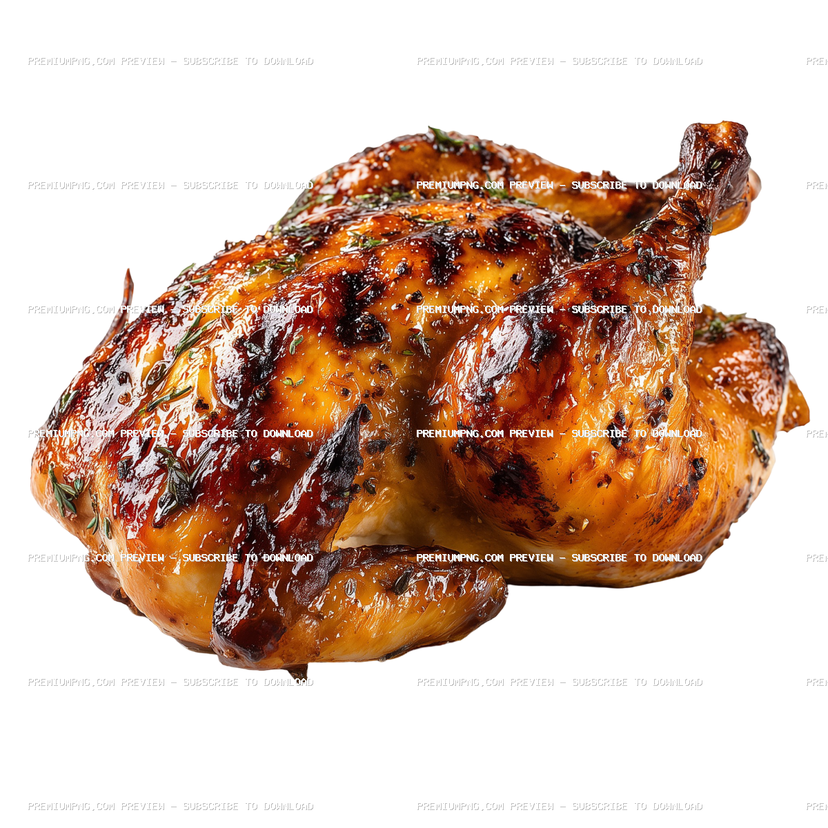 A perfectly grilled whole chicken. glistening with a savory