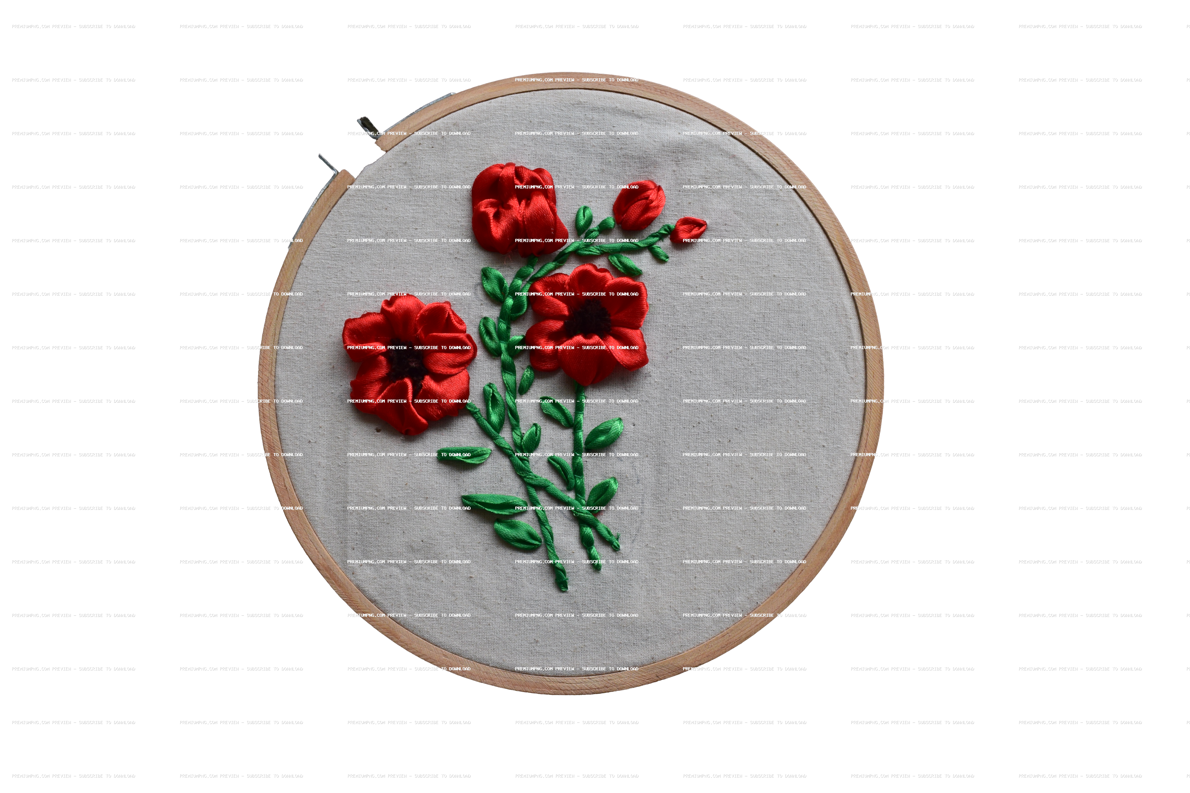 Red Ribbon Embroidery Flowers with Leaves | Textured Crafts Background