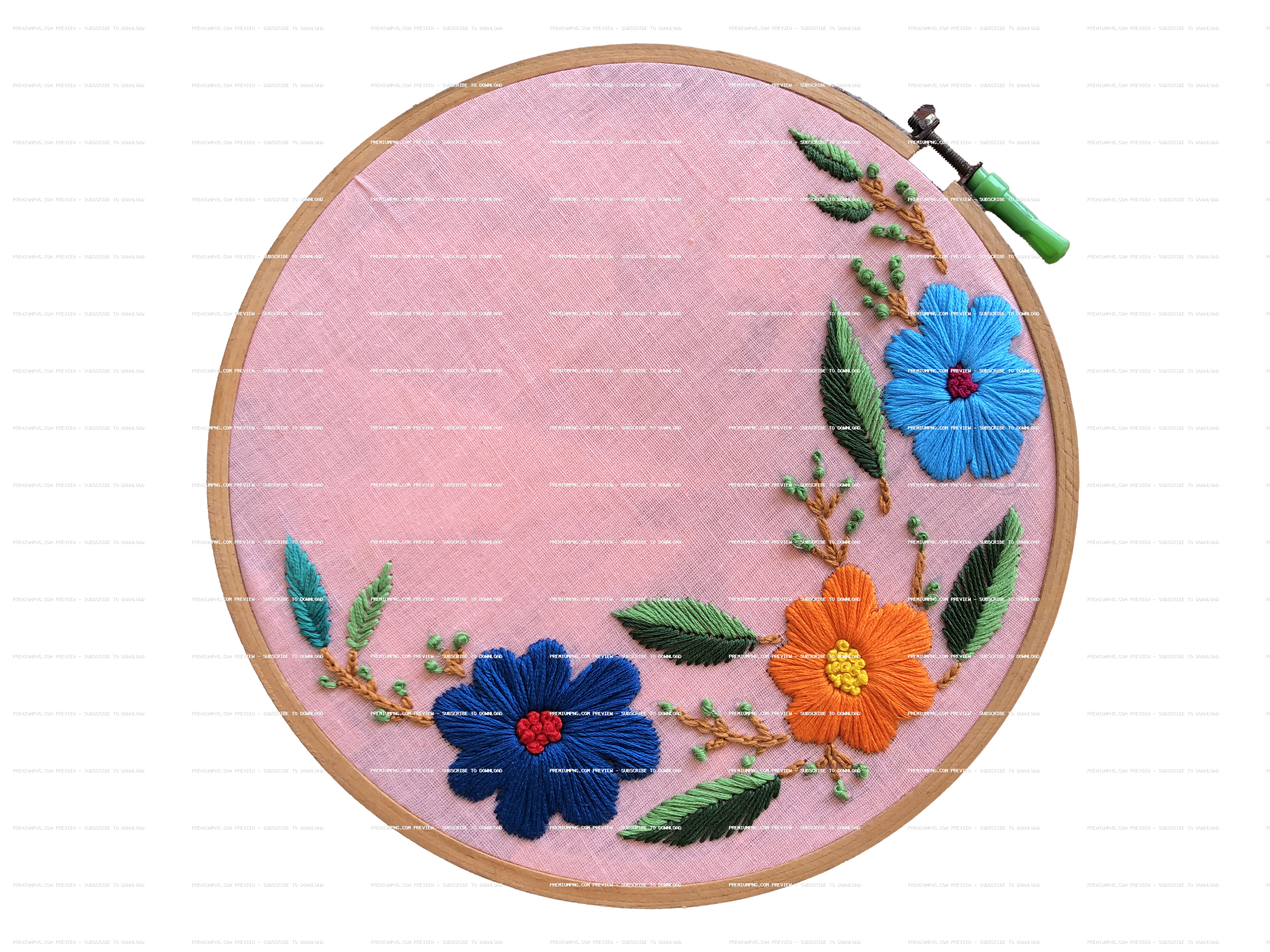 Colorful Brazilian Embroidery Design with Leaves on Wooden Hoop | Handmade Craft