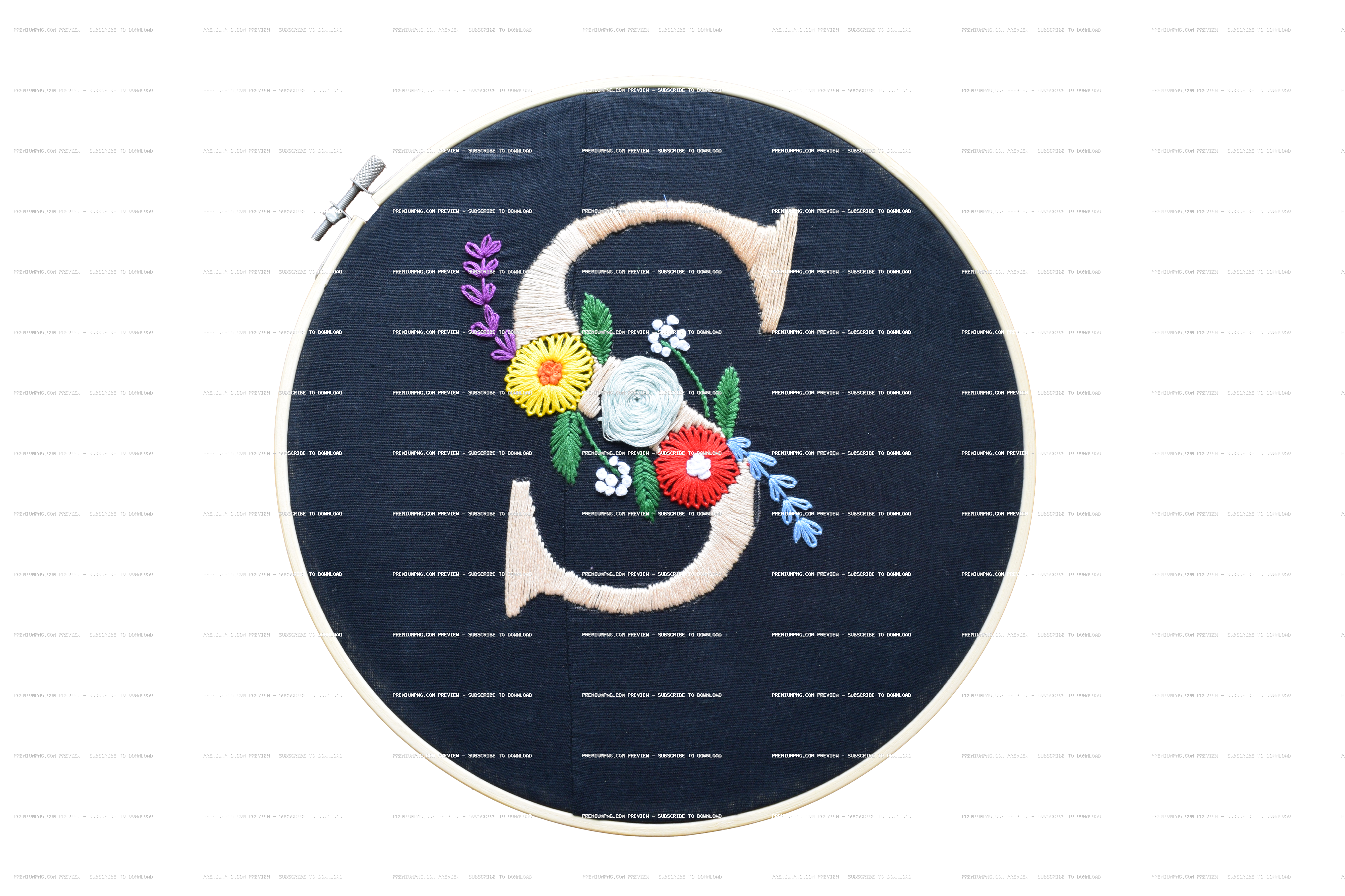 Hand Embroidery "S" Letter Design with Wagon Wheel & Lazy Daisy Flowers