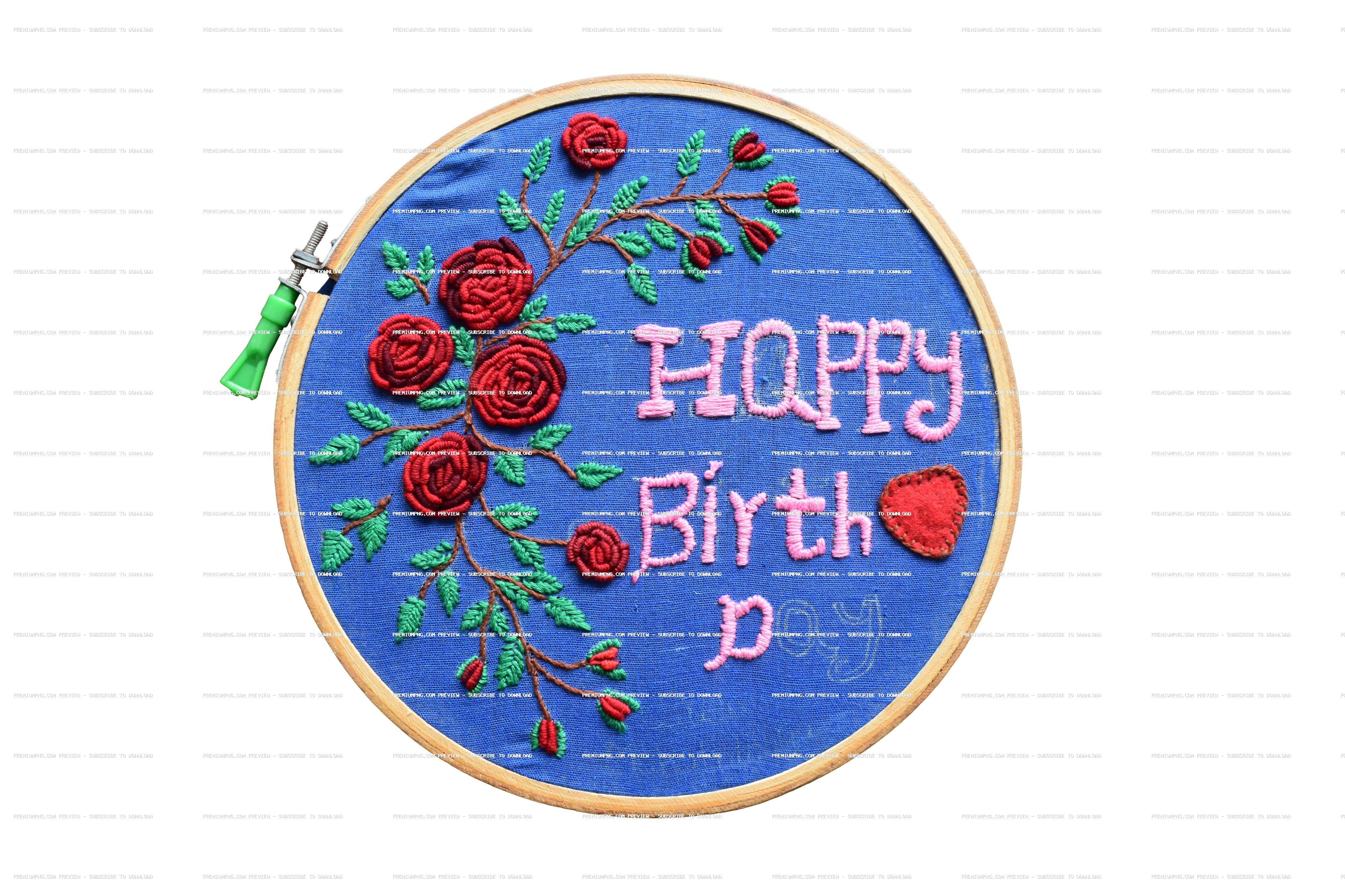 Hand-Embroidered Bullion Knot Rose with Unfinished Happy Birthday Monogram