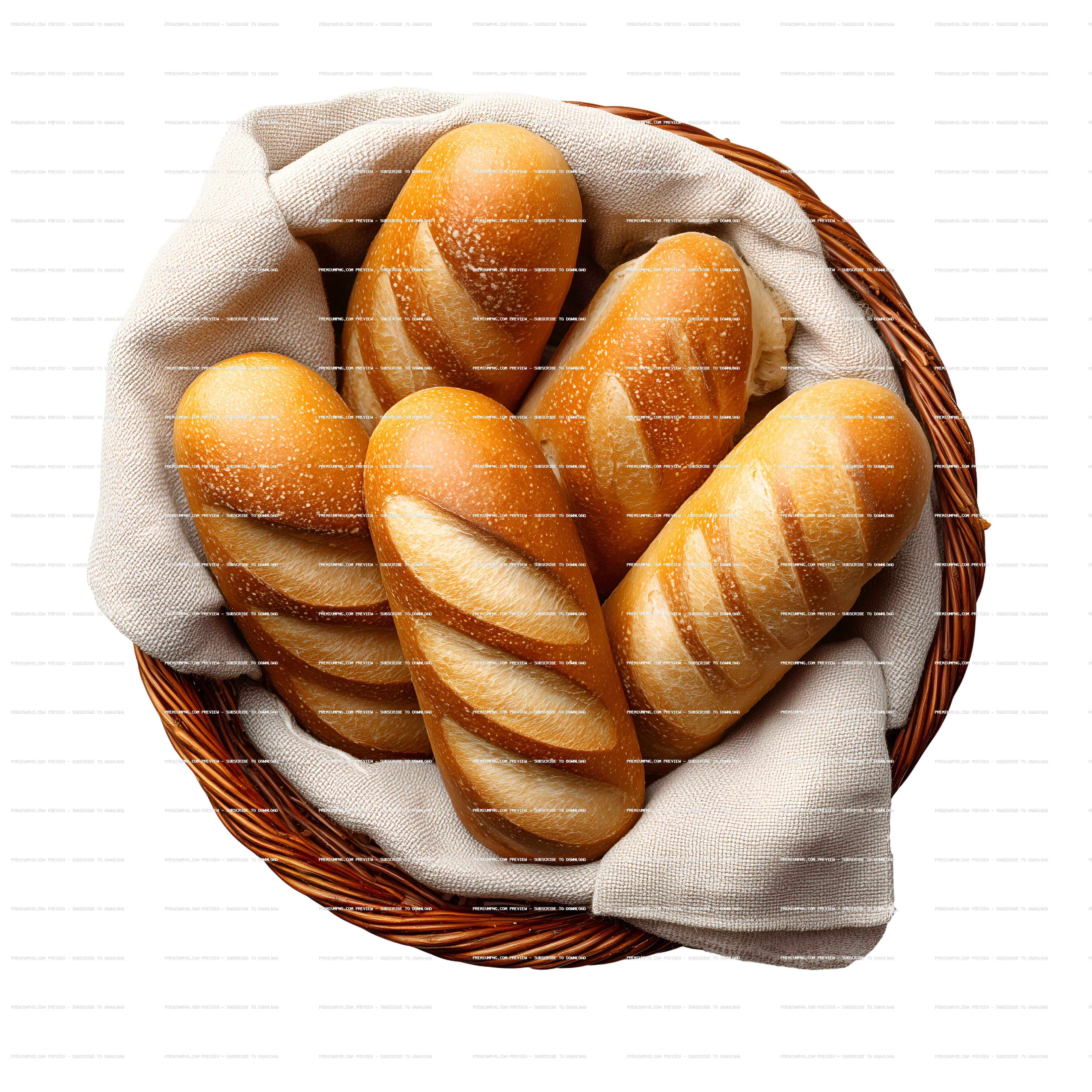 Fresh Bread Rolls in Wicker Basket Isolated on White Background | Stock Photo