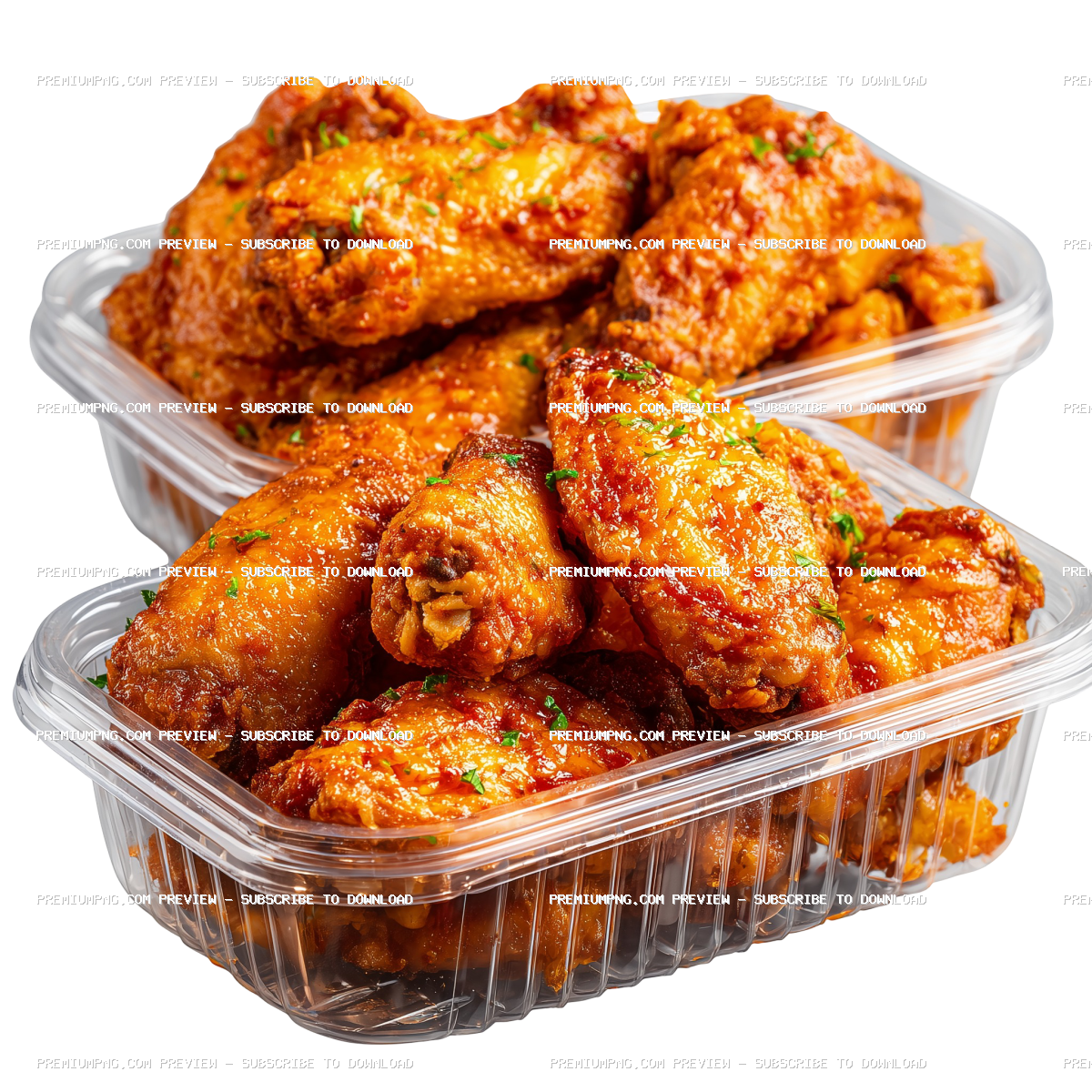 Fresh Raw Chicken Wings in Clear Plastic Containers - Isolated Cutout PNG