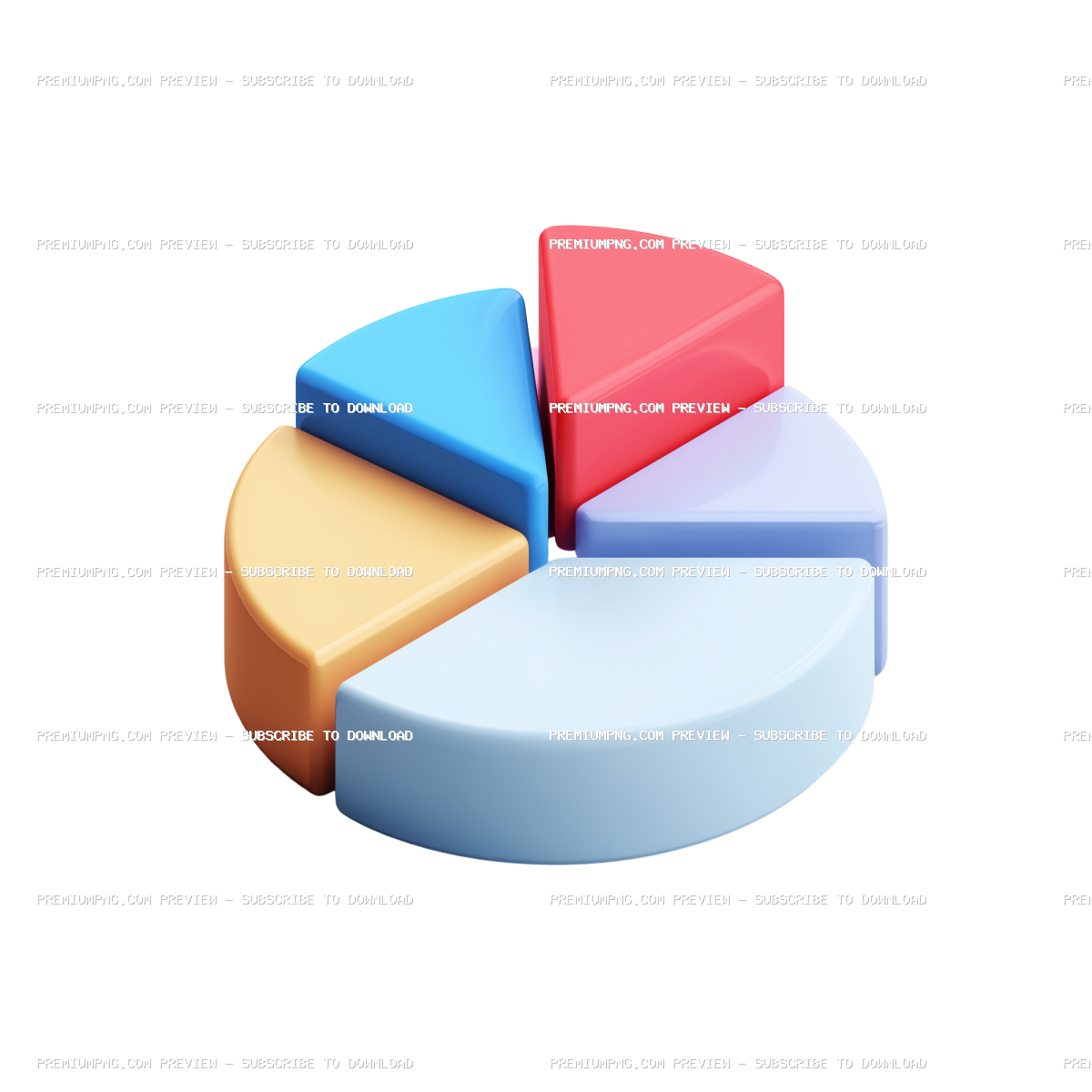 3D Colorful Pie Chart Icon PNG – Transparent Background Business & Data Visualization Graphics