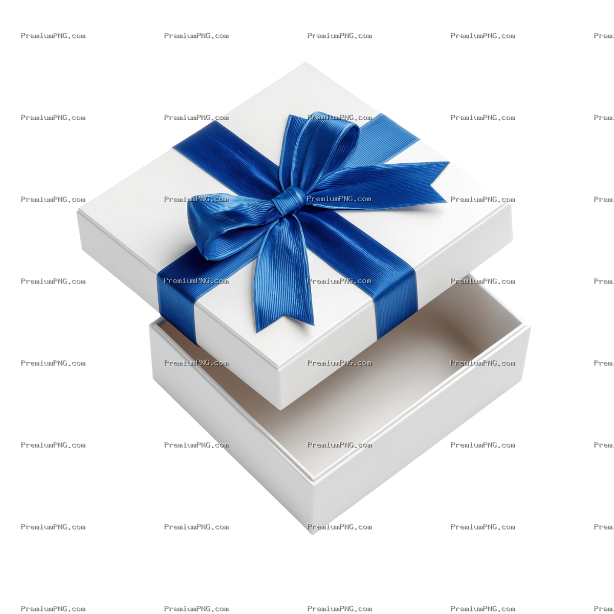 White Open Gift Box with Blue Ribbon - Isolated 3D Rendering (PNG Transparency)