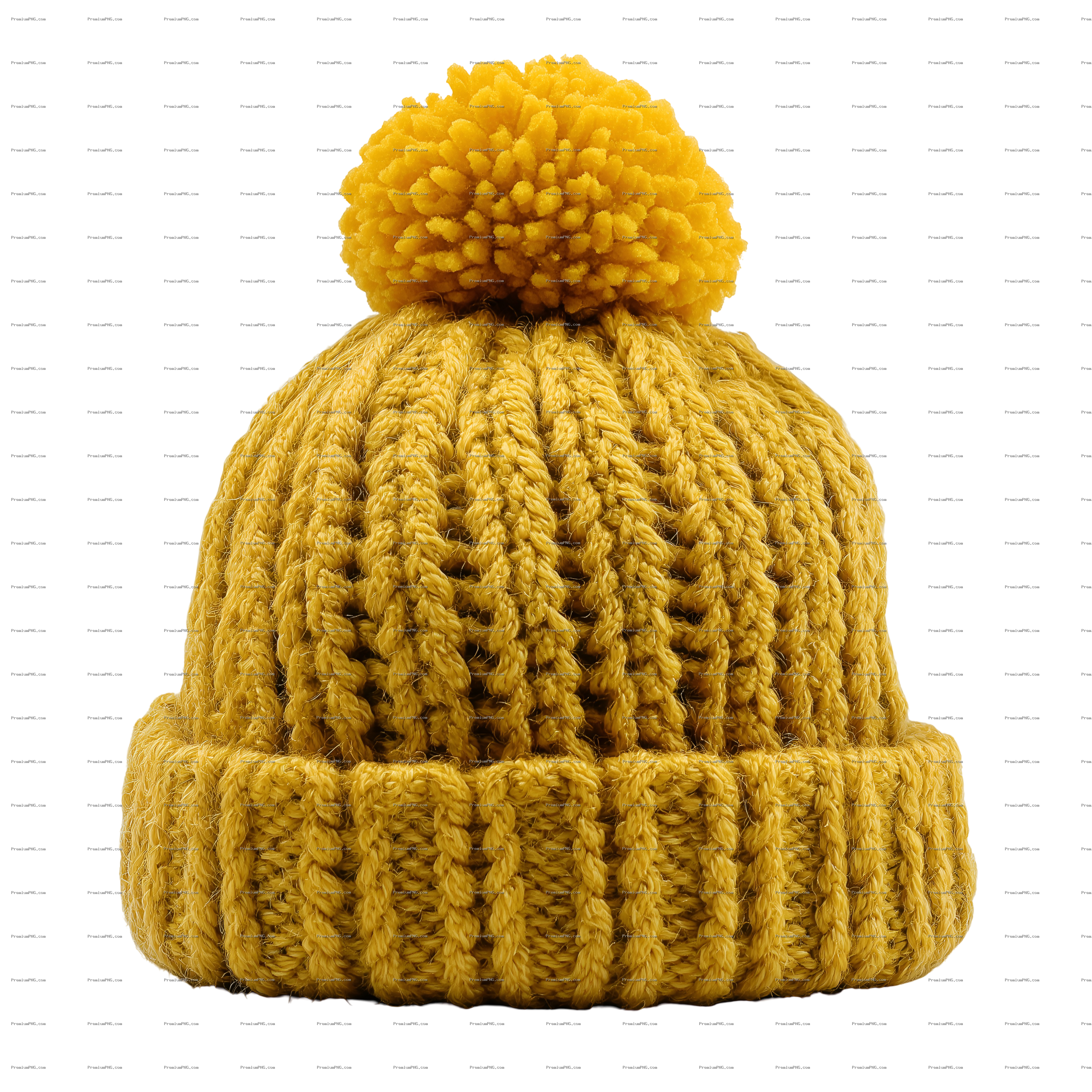Bright Yellow Knitted Winter Hat with Pom-Pom Isolated on Transparent Background